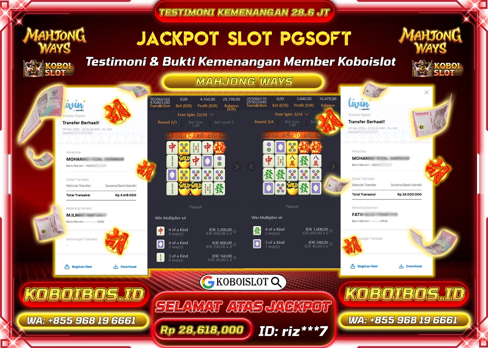 BUKTI KEMENANGAN ID riz***7 SLOT GACOR MAHJONG WAYS 1 Rp28.618.000,- LUNAS